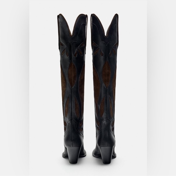Zara Black and Brown Heeled Boots - Picture 4 of 10